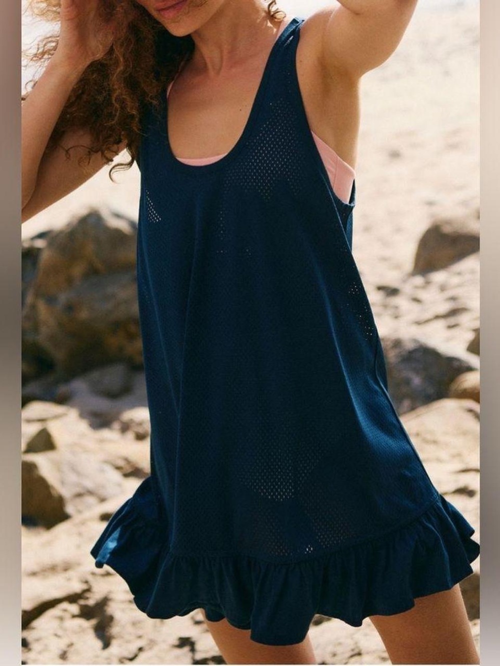 ✨Free People Navy Jersey Backless with Ruffles✨ - Picture 2 of 4